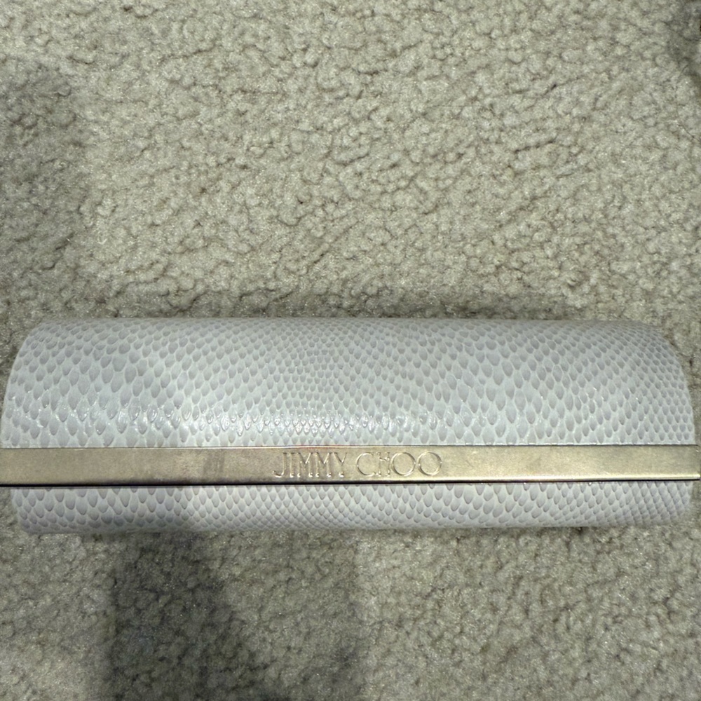 Jimmy Choo Ivory Snakeskin Eye Glasses Case with Metallic Trim